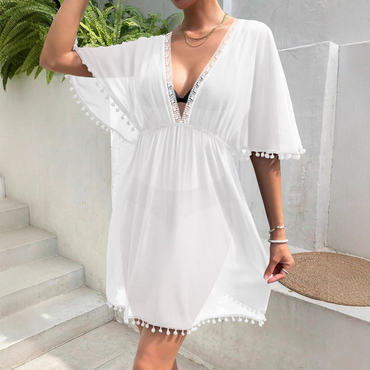 Abito da Spiaggia Donna in Pizzo Patchwork Scollo a V Cintura in Vita