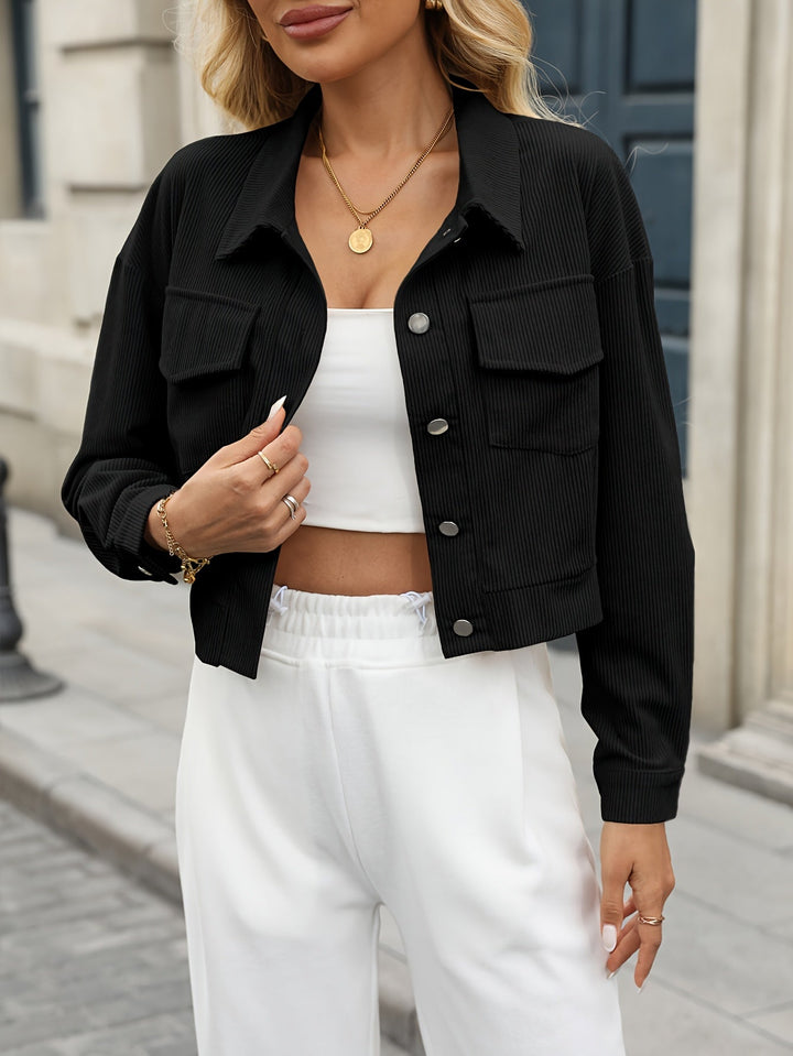 Giacca Corta Donna in Velluto a Coste Stile Casual Elegante