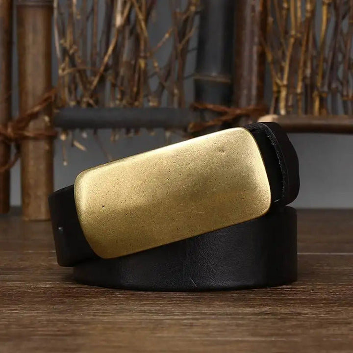 Cintura Uomo in Pelle con Fibbia in Ottone Stile Casual Elegante