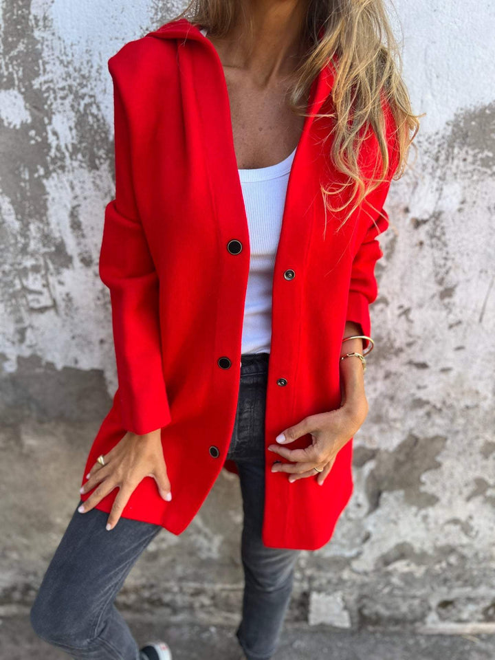 Cardigan Donna in Maglia con Cappuccio e Bottoni Casual