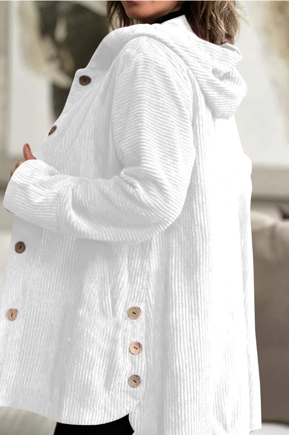 Giacca Donna in Velluto a Coste con Cappuccio Maglione Casual Media