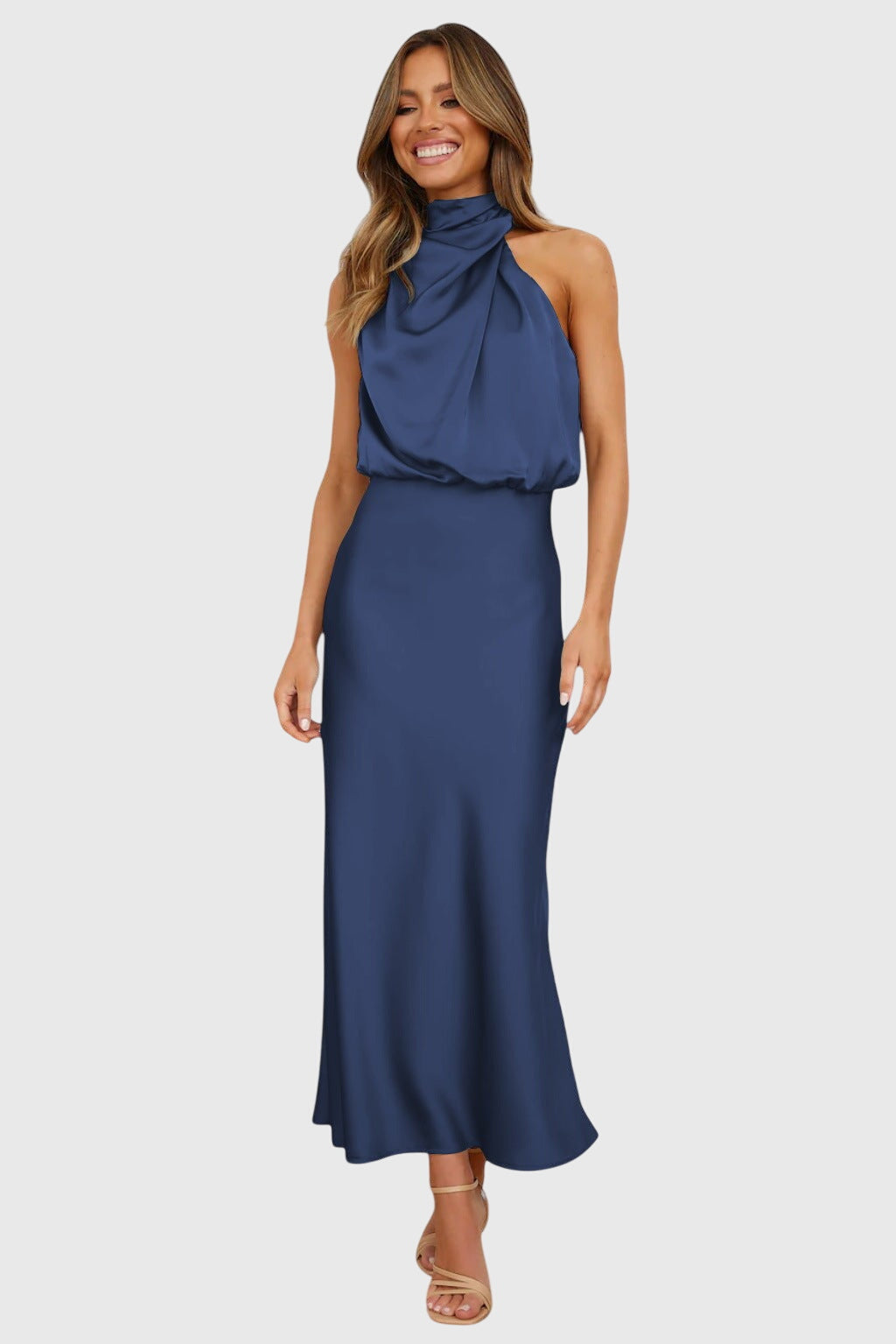 Abito Donna Halter in Raso Lucido Linea Svasata