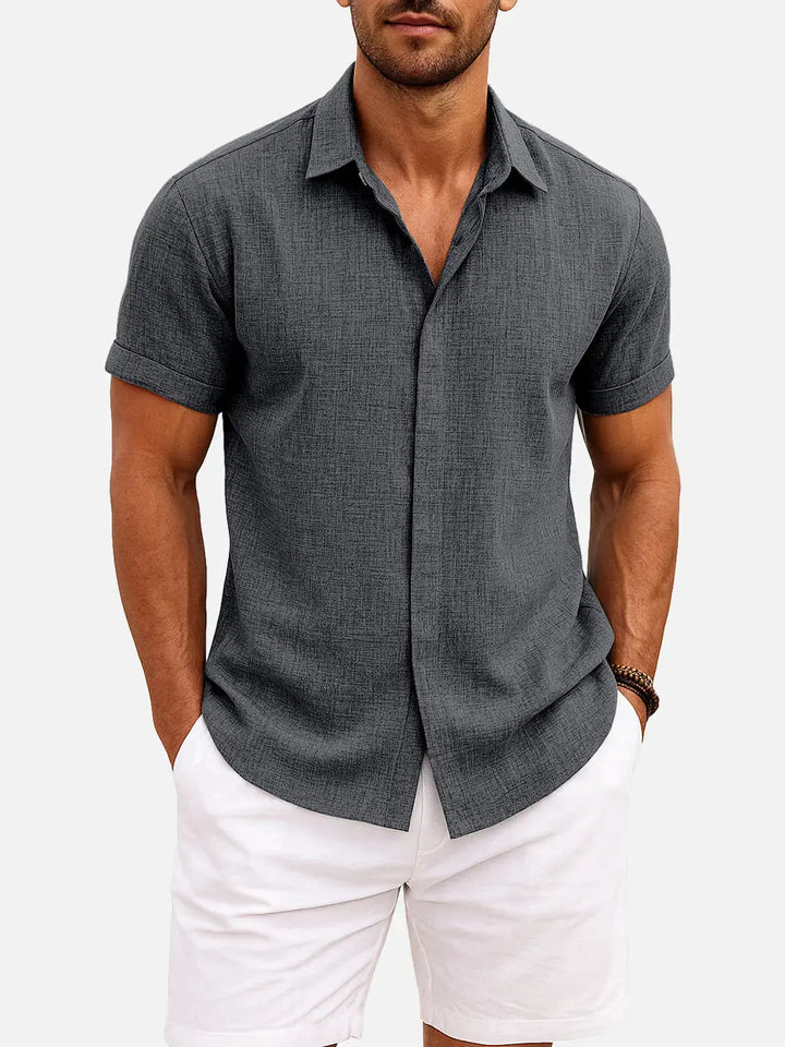 Camicia Uomo Misto Cotone Lino Maniche Corte