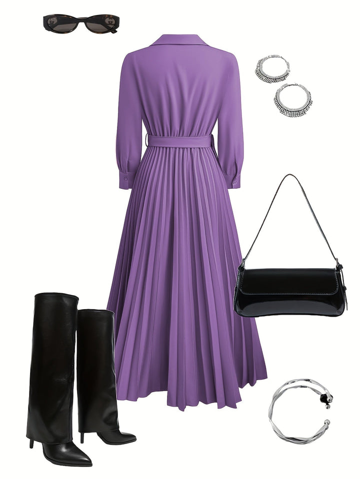 Abito Midi Donna con Cintura Scollo a V