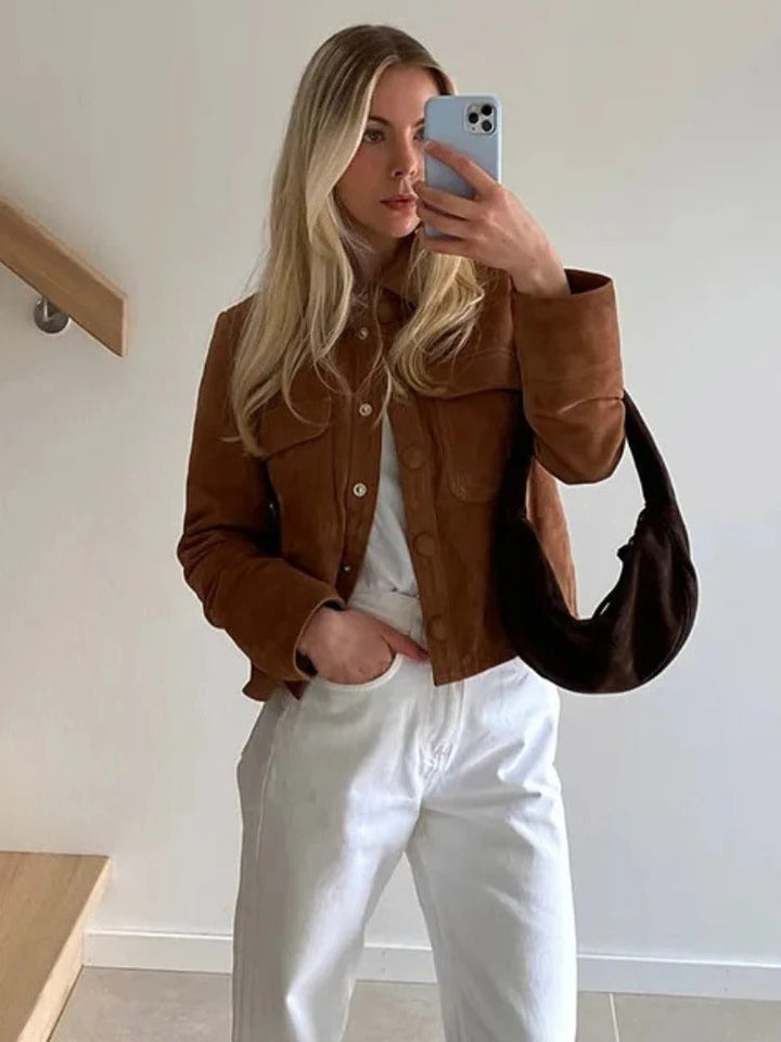 Giacca Donna in Pelle Scamosciata Capospalla Moda