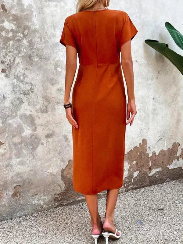 Abito Midi Donna Manica Corta Incrocio Scolpito