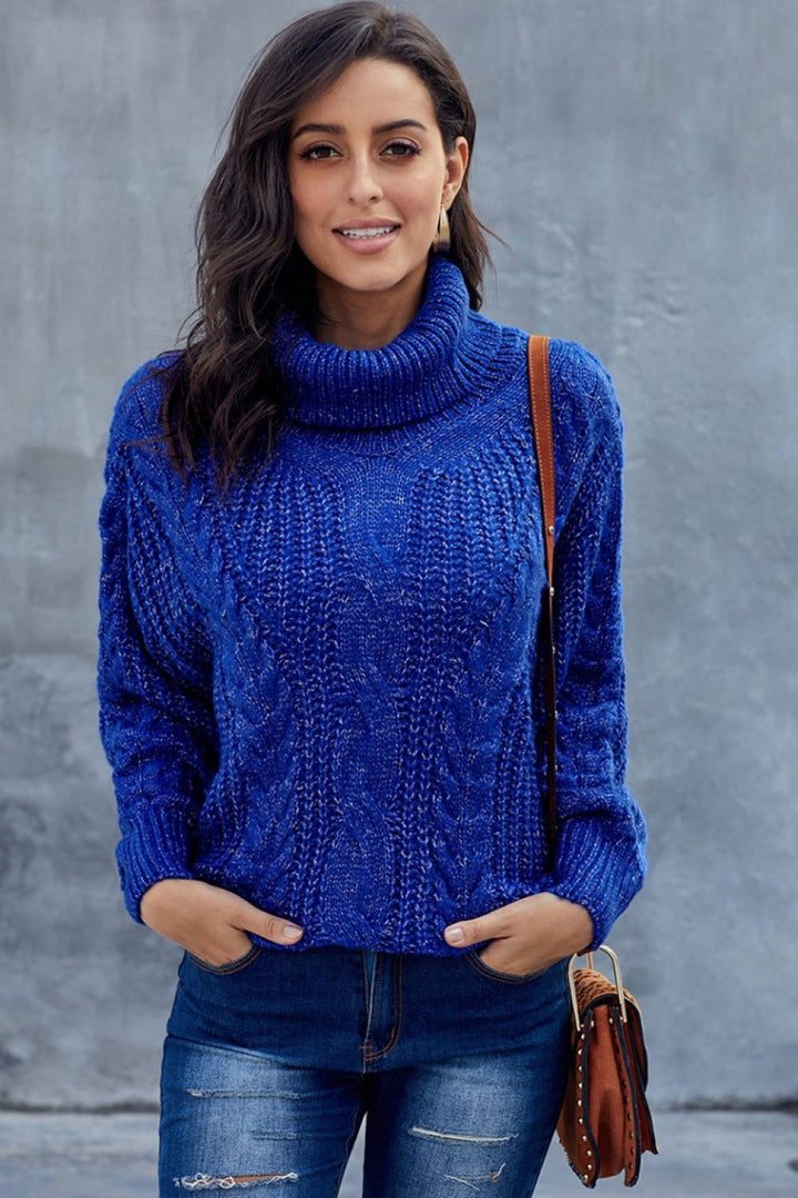 Maglione Donna Dolcevita in Maglia Trecce Spessa