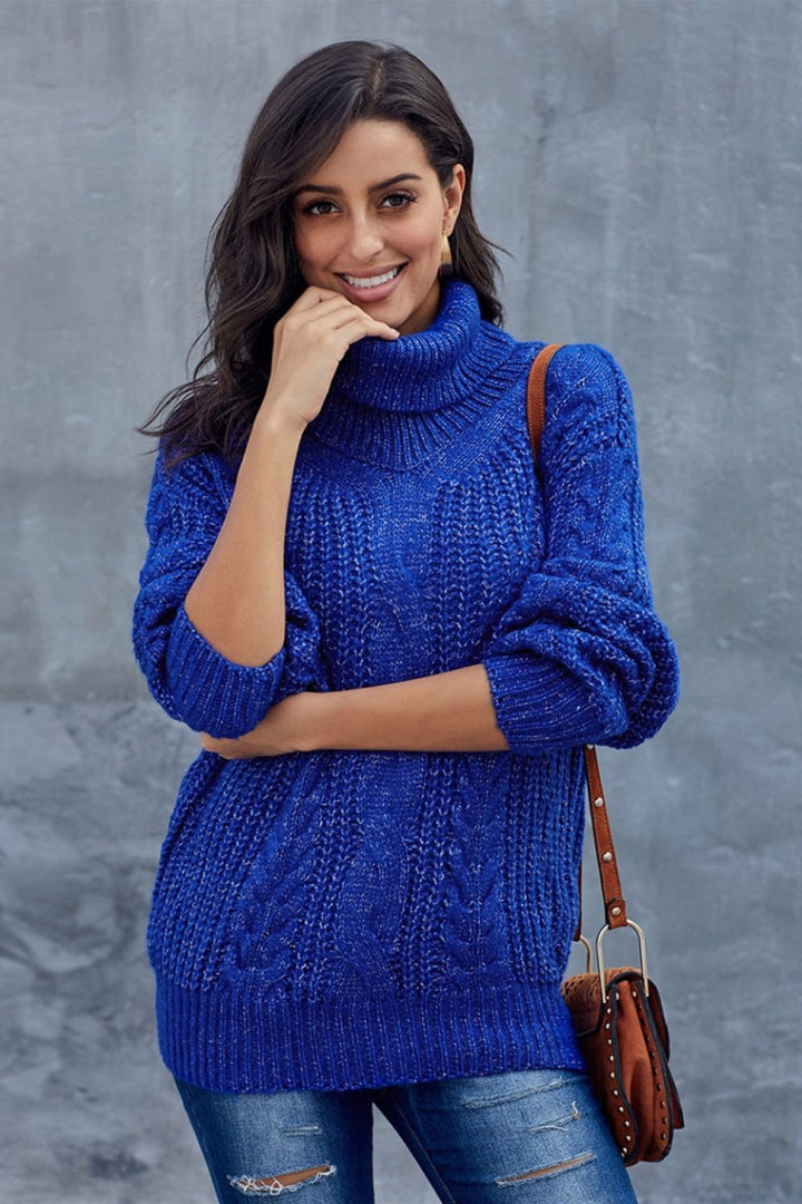 Maglione Donna Dolcevita in Maglia Trecce Spessa