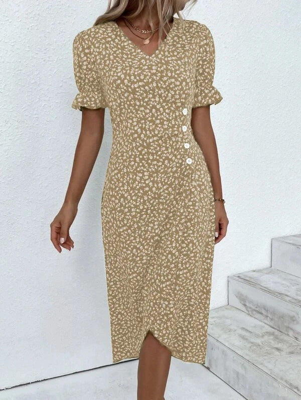 Abito Midi Donna Cotone Bottoni Stile Casual Estivo