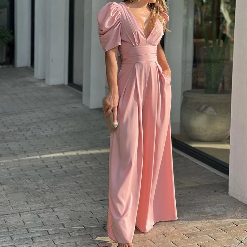 Tuta Donna Scollo a V Maniche a Palloncino Elegante Raffinata