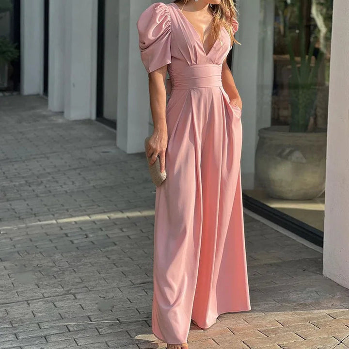 Tuta Donna Scollo a V Maniche a Palloncino Elegante Raffinata
