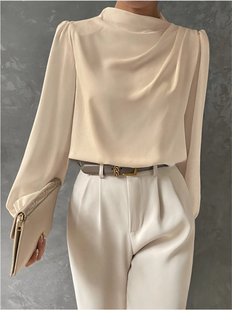 Camicetta Donna con Colletto Rialzato Maniche Lunghe Elegante - Vesarelli