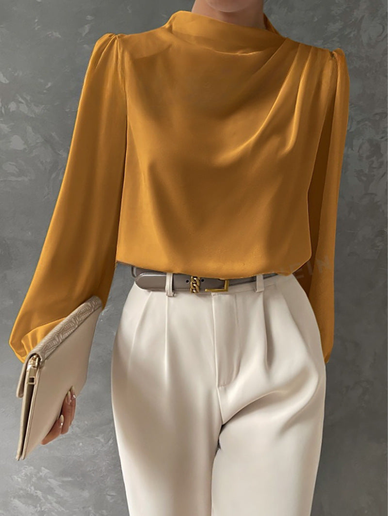 Camicetta Donna con Colletto Rialzato Maniche Lunghe Elegante - Vesarelli