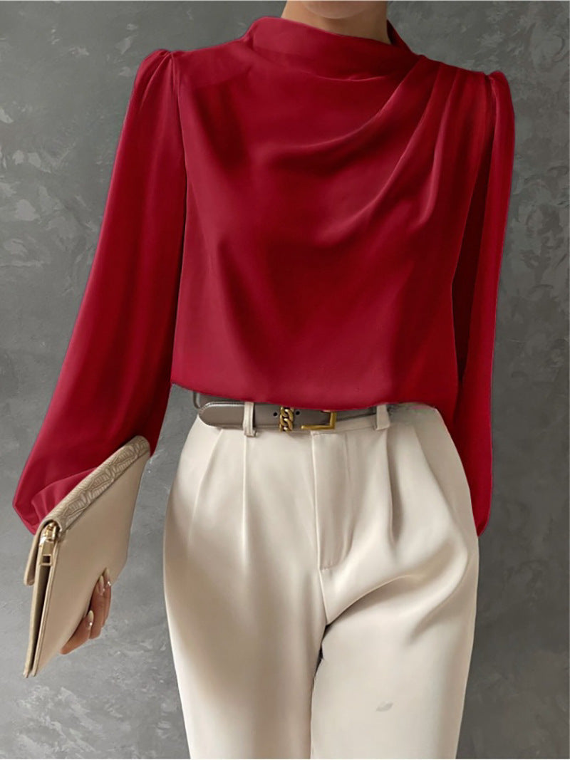 Camicetta Donna con Colletto Rialzato Maniche Lunghe Elegante - Vesarelli