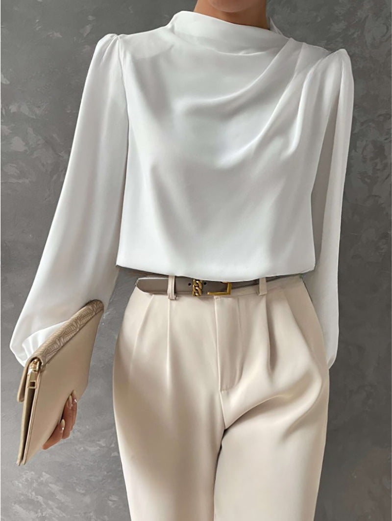 Camicetta Donna con Colletto Rialzato Maniche Lunghe Elegante - Vesarelli