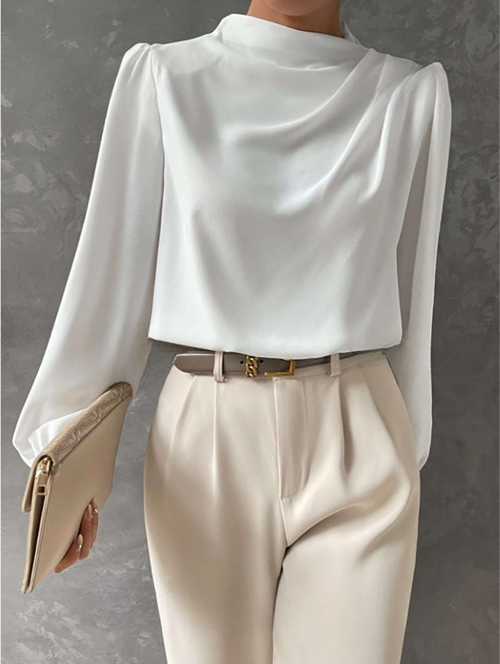 Camicetta Donna con Colletto Rialzato Maniche Lunghe Elegante - Vesarelli