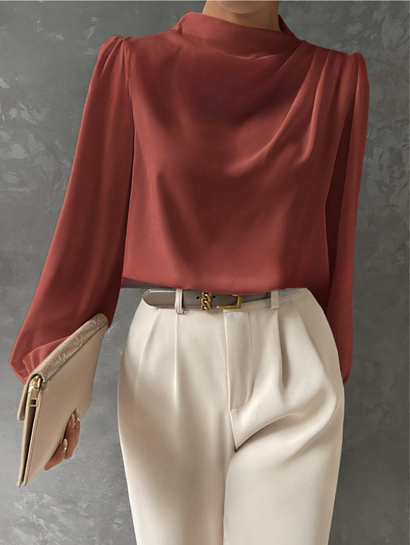 Camicetta Donna con Colletto Rialzato Maniche Lunghe Elegante - Vesarelli