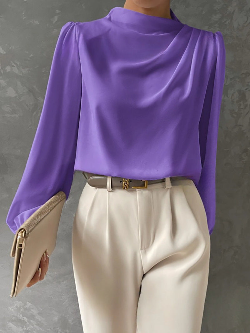 Camicetta Donna con Colletto Rialzato Maniche Lunghe Elegante - Vesarelli