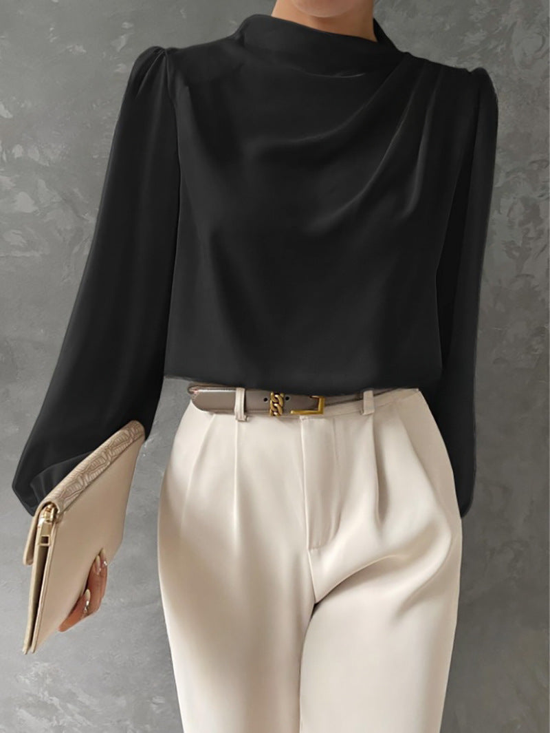 Camicetta Donna con Colletto Rialzato Maniche Lunghe Elegante - Vesarelli
