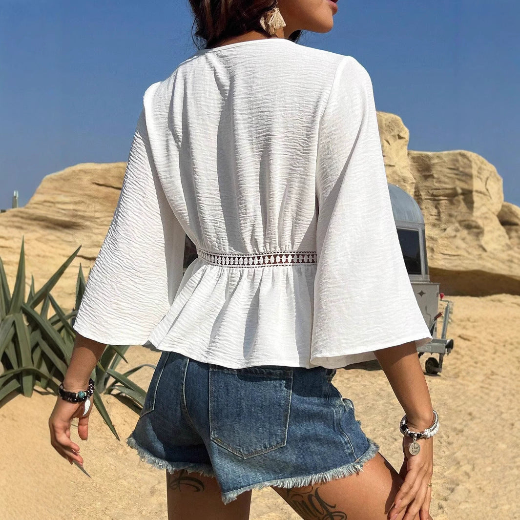 Camicetta Donna con Inserti in Pizzo Vita Traforata - Vesarelli