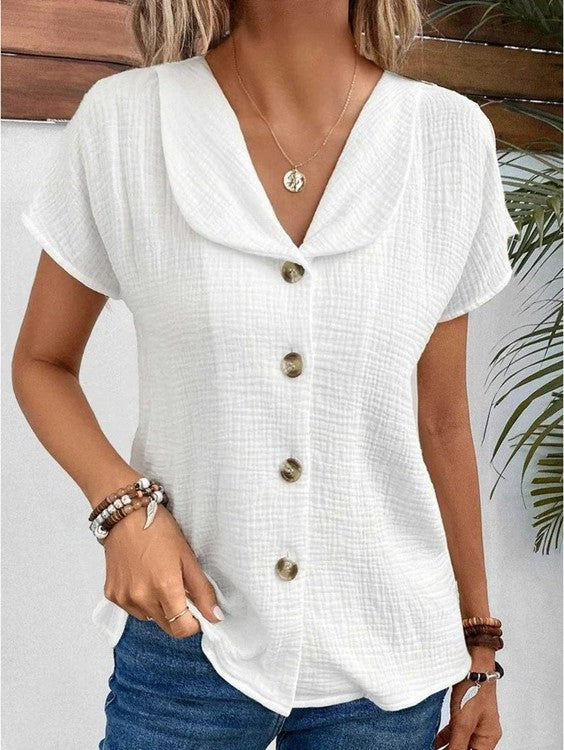 Camicetta Donna Leggera Cotone Colletto Abbottonato Comoda - Vesarelli