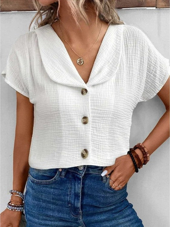 Camicetta Donna Leggera Cotone Colletto Abbottonato Comoda - Vesarelli