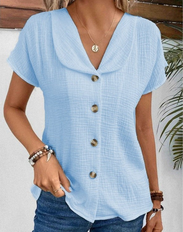Camicetta Donna Leggera Cotone Colletto Abbottonato Comoda - Vesarelli