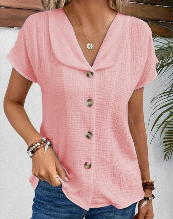 Camicetta Donna Leggera Cotone Colletto Abbottonato Comoda - Vesarelli