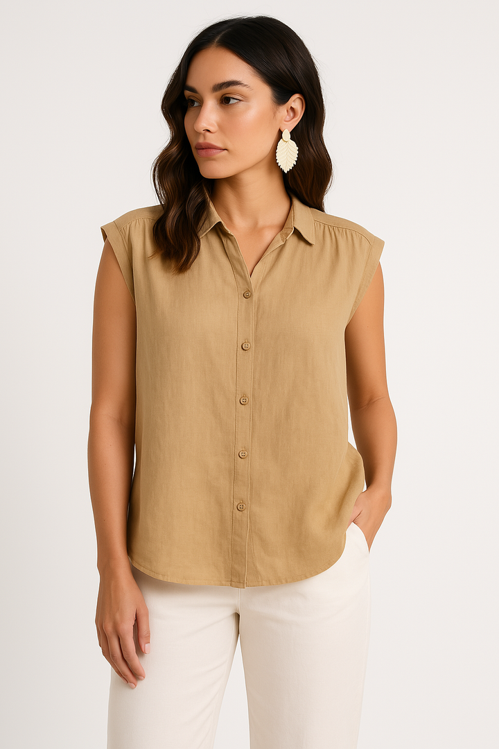 Camicetta Donna Lino Cotone Manica Lunga Colletto Bottoni Fit - Vesarelli