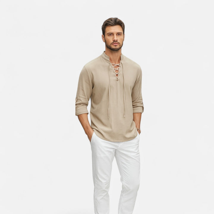 Camicia Uomo in Lino e Cotone Stile Medievale Manica Lunga - Vesarelli