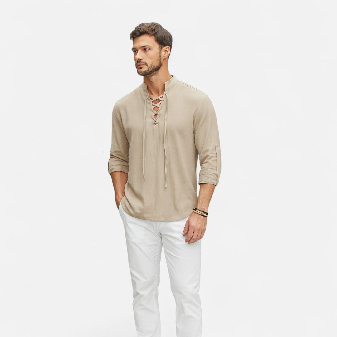 Camicia Uomo in Lino e Cotone Stile Medievale Manica Lunga - Vesarelli