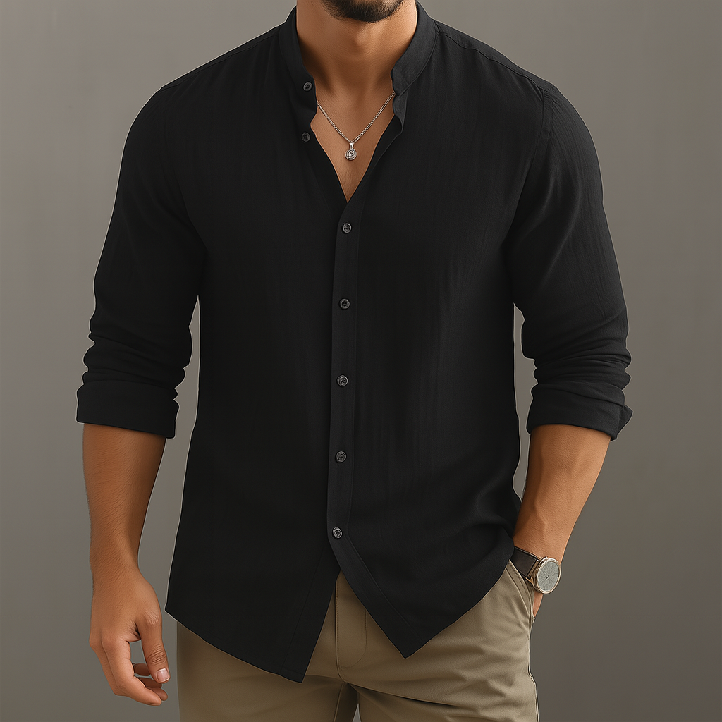 Camicia Uomo Lino Bottoni Manica Lunga Classica - Vesarelli