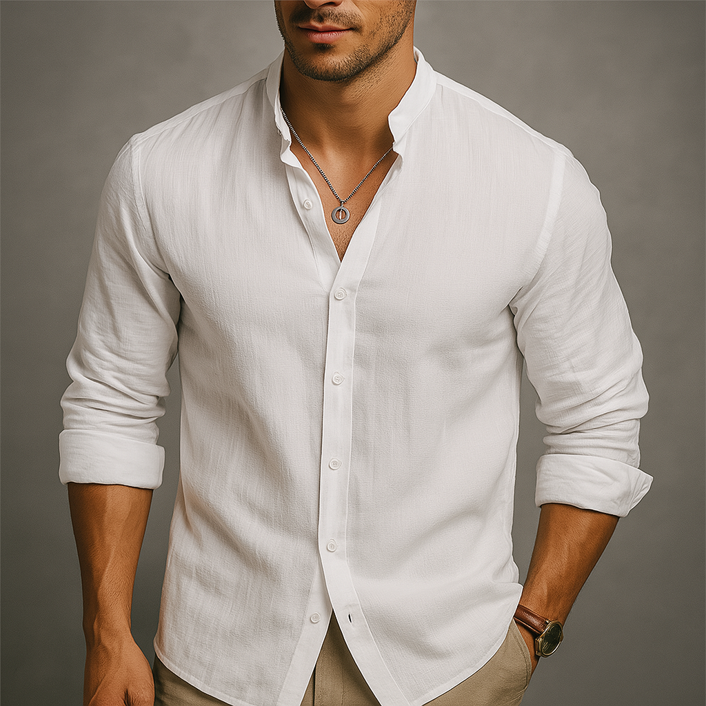 Camicia Uomo Lino Bottoni Manica Lunga Classica - Vesarelli