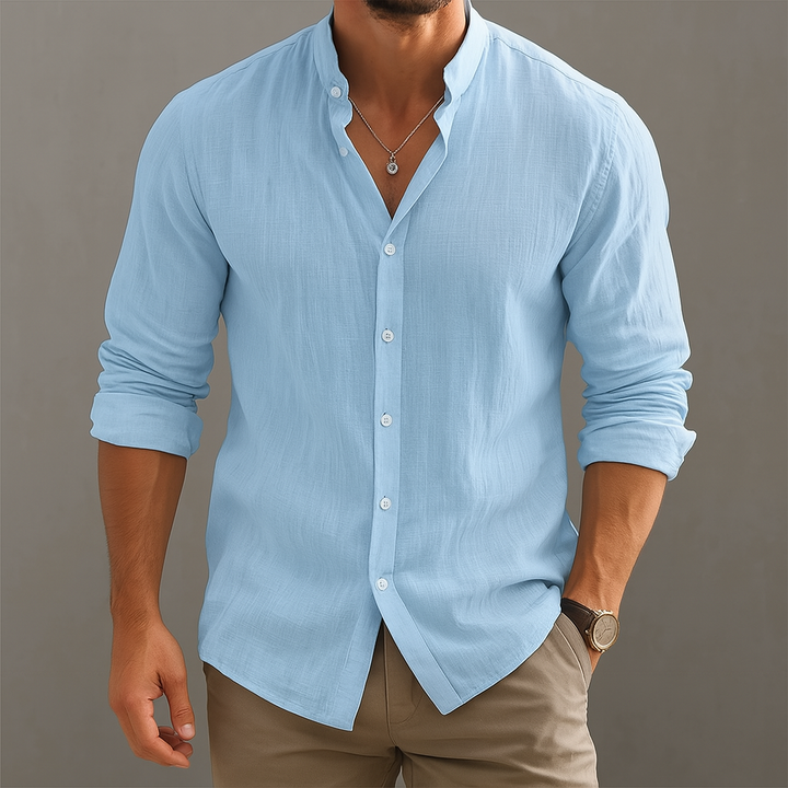 Camicia Uomo Lino Bottoni Manica Lunga Classica - Vesarelli