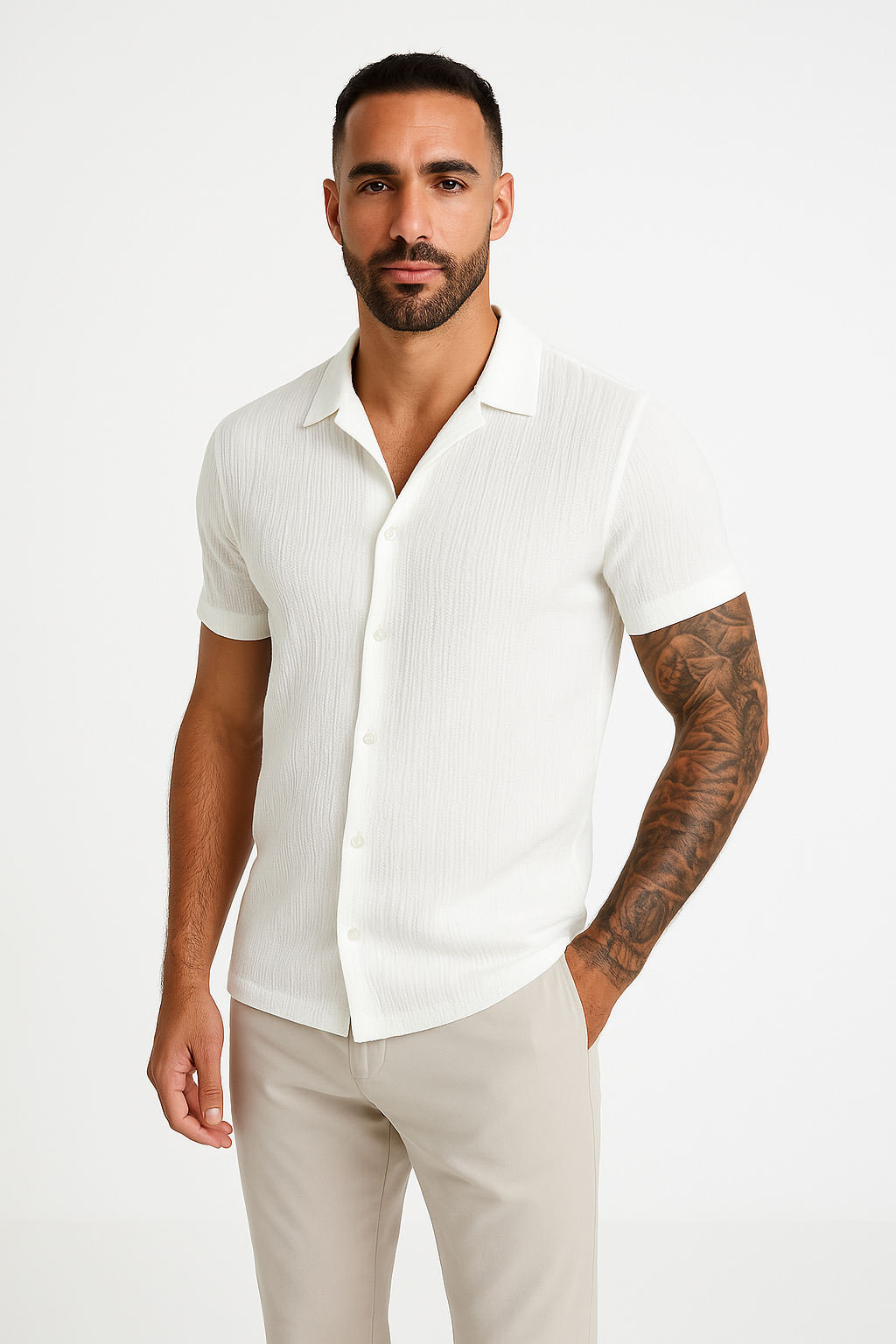 Camicia Uomo Manica Corta Cotone Abbottonata Vestibilità Larga - Vesarelli