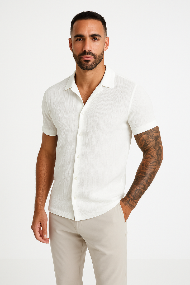 Camicia Uomo Manica Corta Cotone Abbottonata Vestibilità Larga - Vesarelli