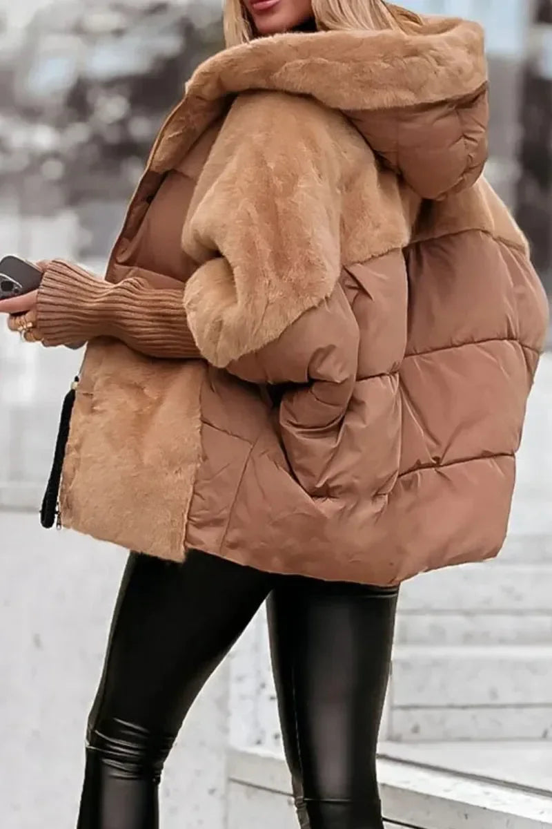Cappa Donna Invernale Imbottita con Cappuccio e Collo in Pelliccia - Vesarelli