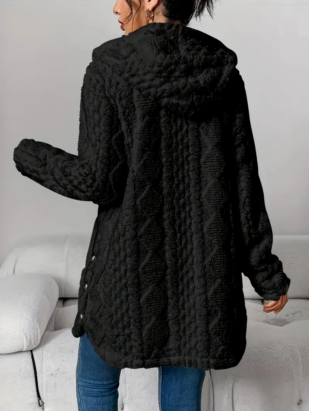 Cardigan Donna Maglia a Trecce Cappuccio Maniche Lunghe Morbido - Vesarelli