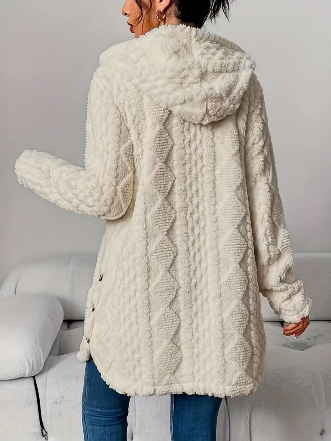 Cardigan Donna Maglia a Trecce Cappuccio Maniche Lunghe Morbido - Vesarelli