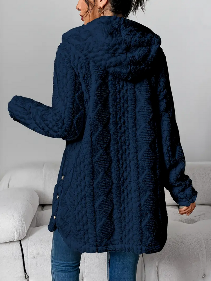 Cardigan Donna Maglia a Trecce Cappuccio Maniche Lunghe Morbido - Vesarelli