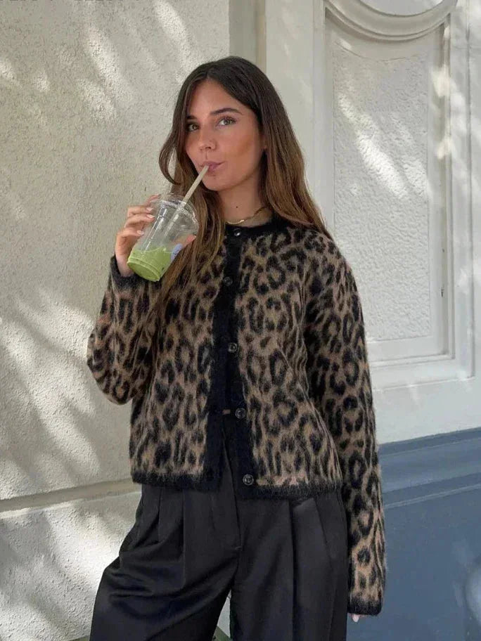 Cardigan Donna in Maglia Manica Sbuffo Motivo Animalier - Vesarelli