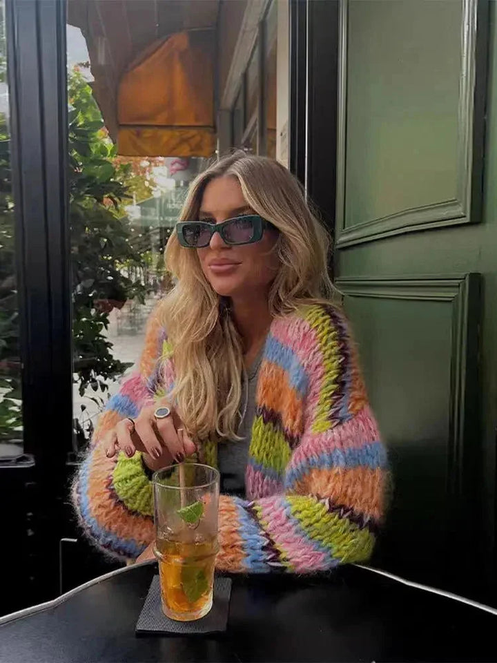 Cardigan Donna in Maglia a Righe Vestibilità Classica - Vesarelli
