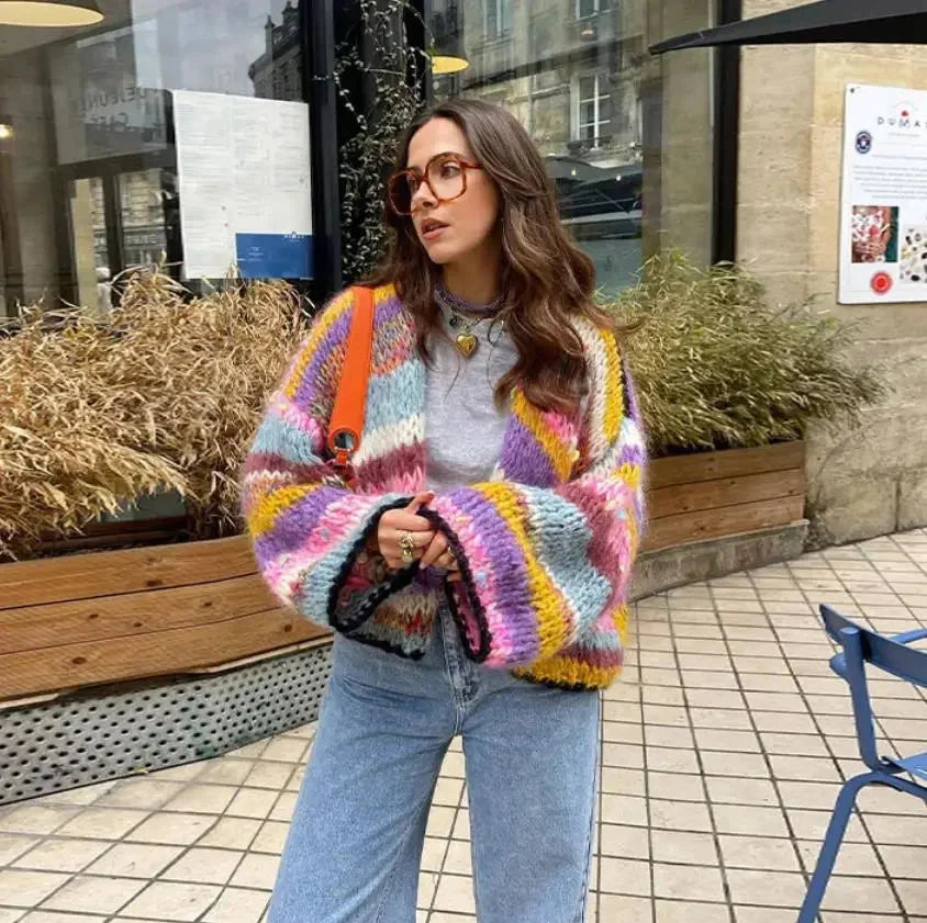 Cardigan Donna a Righe Maniche Larghe - Vesarelli