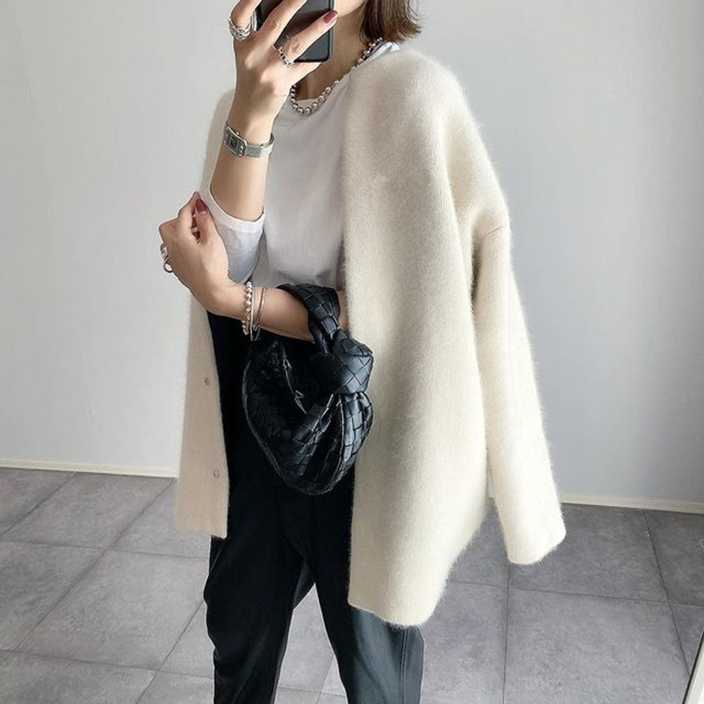 Cardigan Lungo Donna Bottoni Maglione Girocollo Comodo - Vesarelli