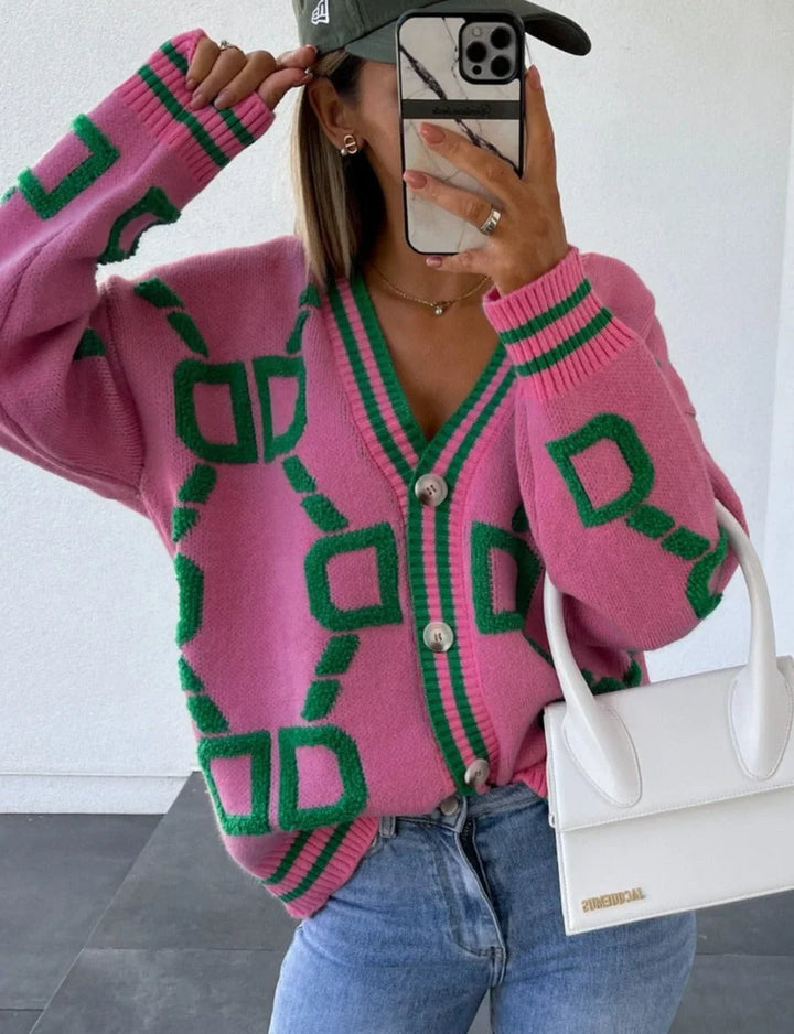 Cardigan Donna Motivi Geometrici con Bottoni - Vesarelli