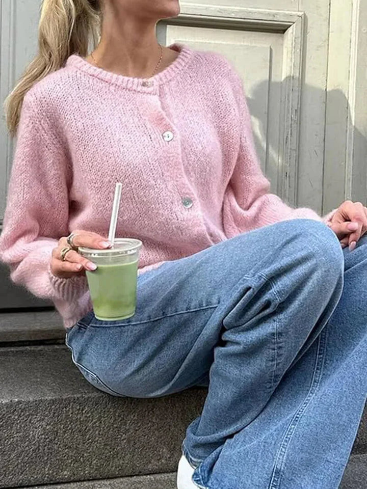 Cardigan Donna in Tricot Bottoni Manica Lunga Invernale - Vesarelli
