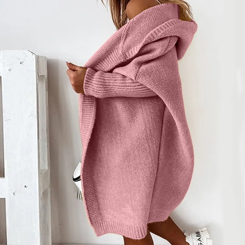 Cardigan Lungo Donna con Cappuccio Casual
