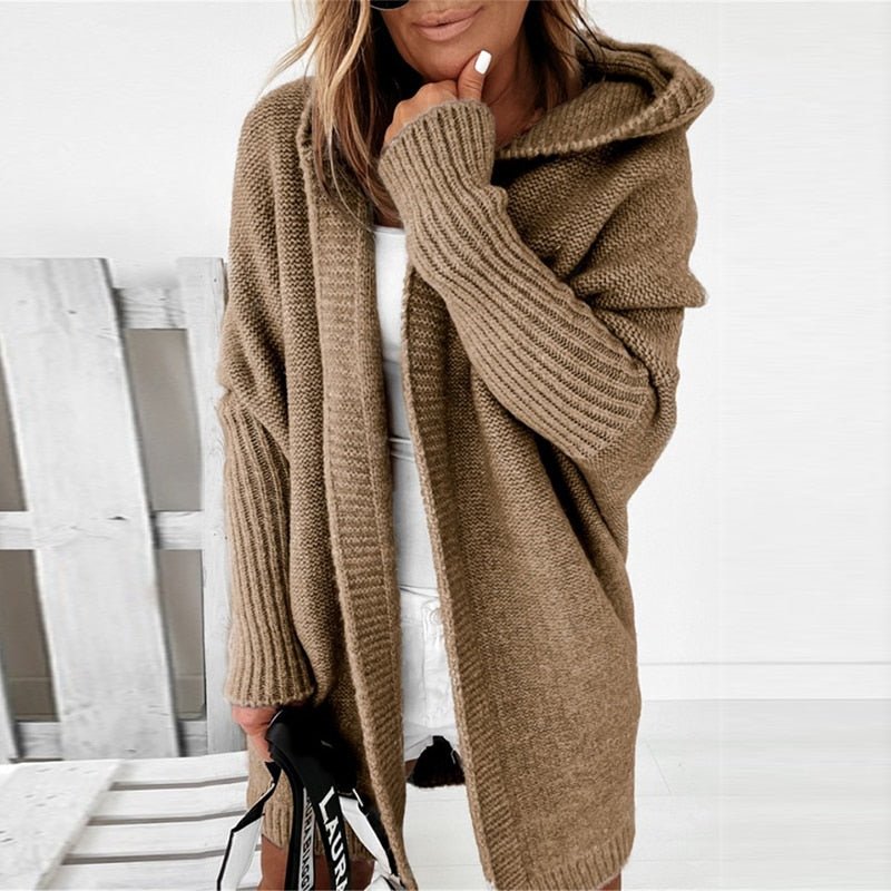 Cardigan Lungo Donna con Cappuccio Casual