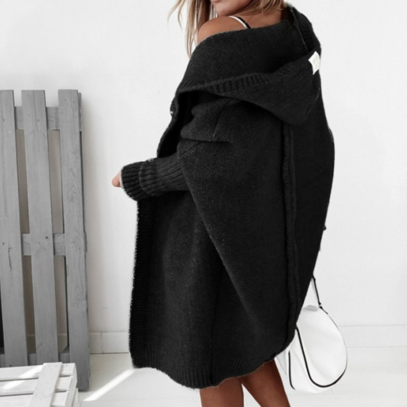 Cardigan Lungo Donna con Cappuccio Casual