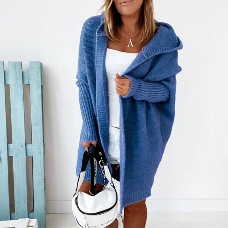 Cardigan Lungo Donna con Cappuccio Casual